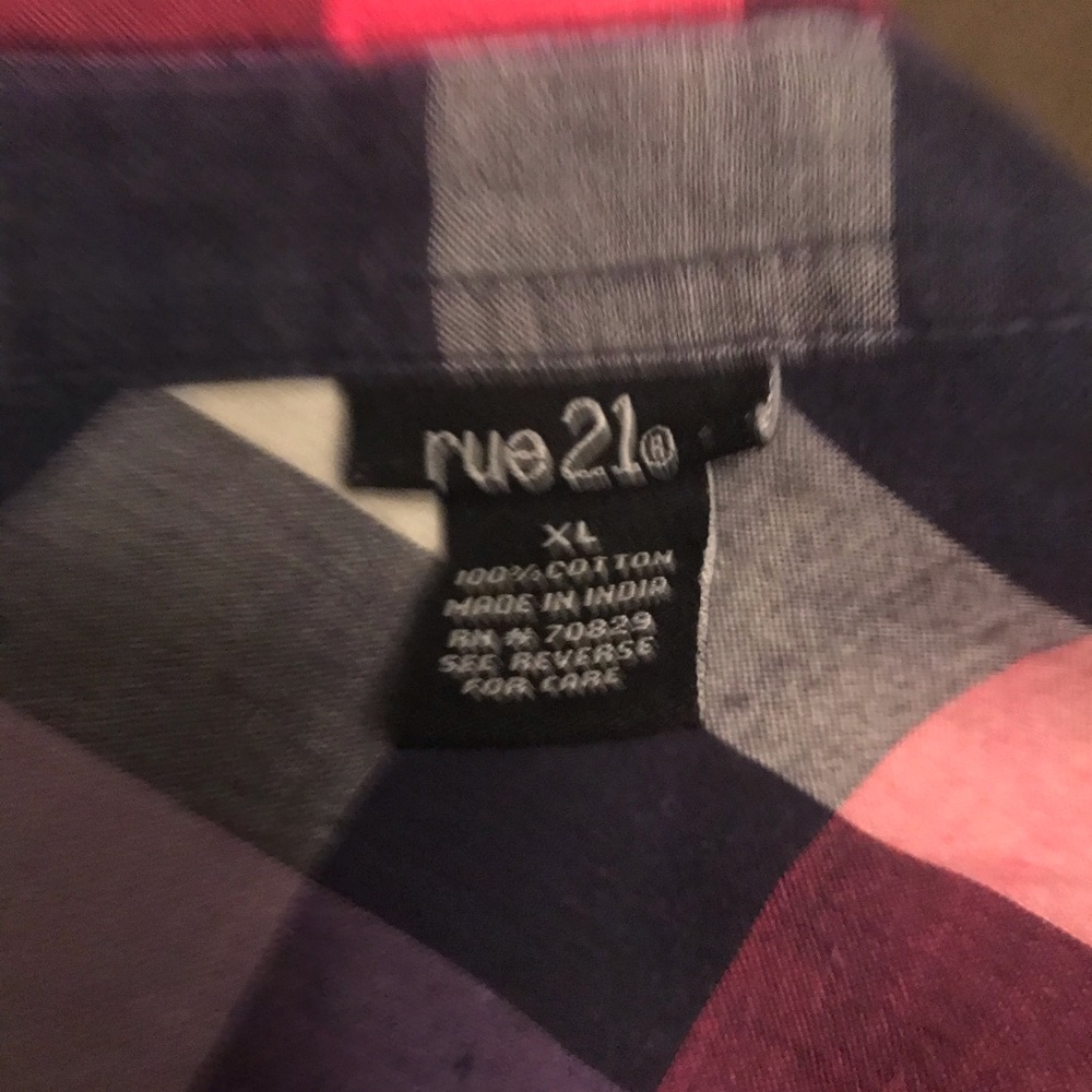 Button up shirt- pink, purple, navy, gray squares - Picture 8 of 9